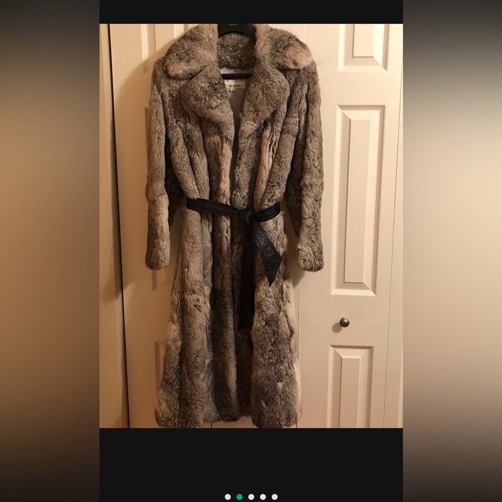 Woman natural gray rabbit hair fur coat jacket vintage long size 11.